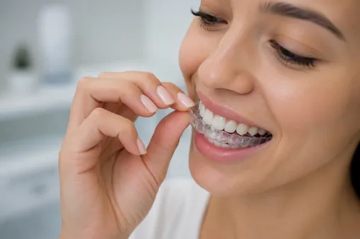invisalign clear aligner on teeth