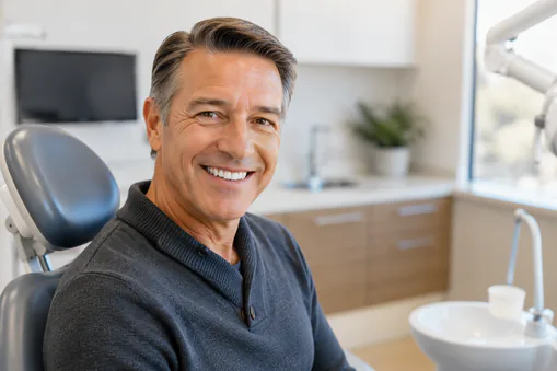 what are dentures senior man at dentists office